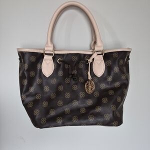 Avon Chocolate Floral Monogram Shoulder Bag with Gold Filigree Charm